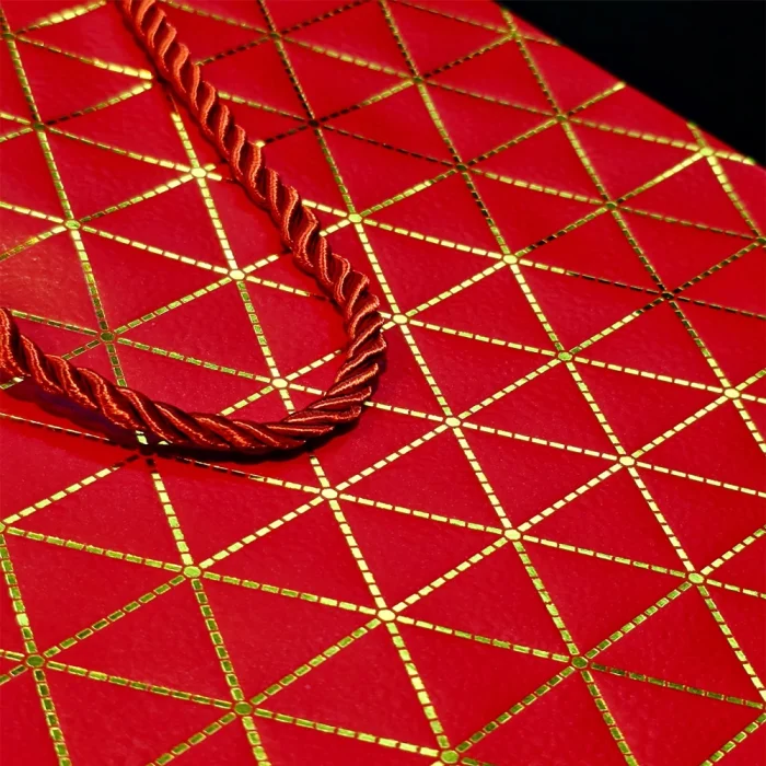 BUĞZ Kırmızı Geometrik Desenli Orta Boy Karton Hediye Çantası