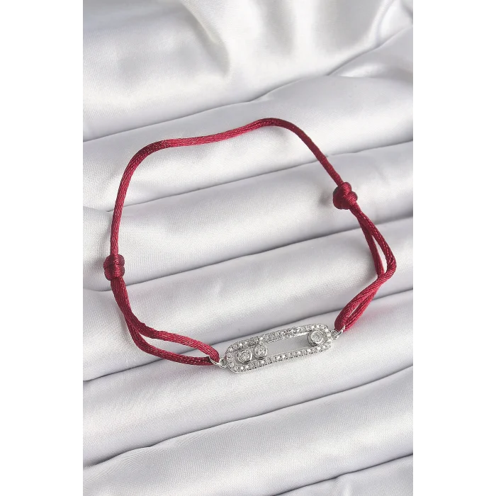 BUĞZ Kırmızı İpli Asansörlü Zirkon Taşlı Gümüş Messika Model Kadın Bileklik
