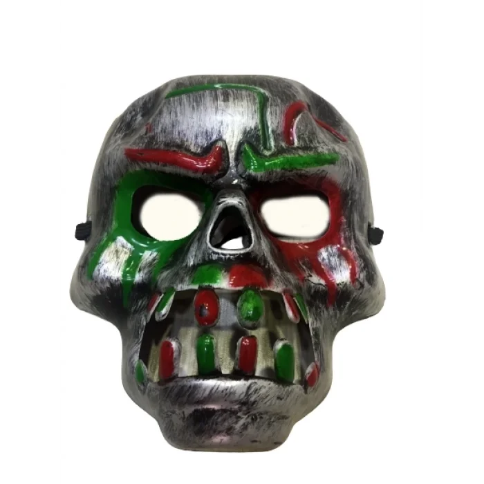 Kırmızı Kan Şeritli Dişli Dracula Kuru Kafa Maskesi Gri Renk