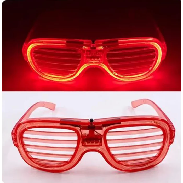  Kırmızı Led Işıklı Parti Gözlüğü - Neon Glow Şerit Gözlük 3 Modlu