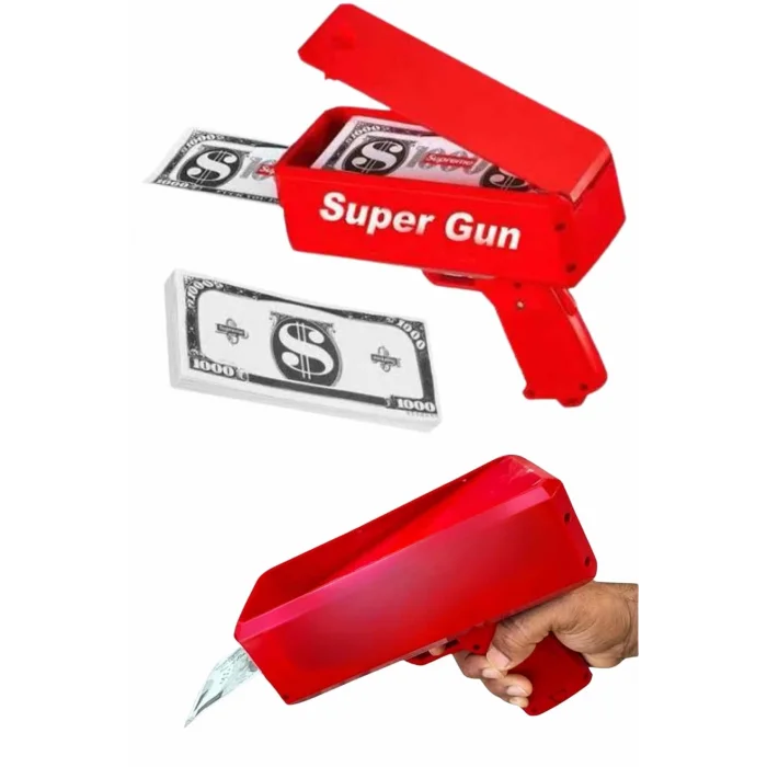 BUĞZ Kırmızı Parti Oyuncağı Para Saçma Fırlatma Tabancası Makinesi Super Money