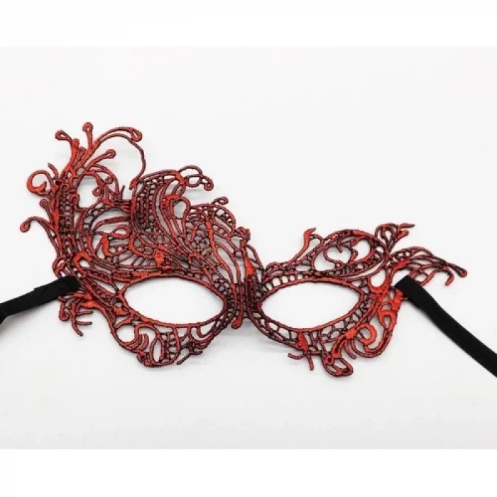  Kırmızı Renk Dantel Örgü İşlemeli Parti Maskesi Model 1