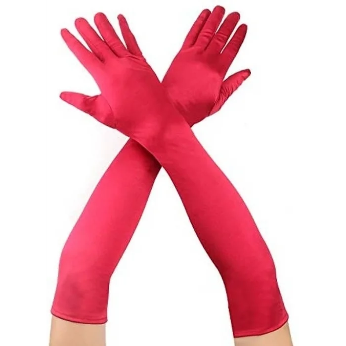 BUĞZ Kırmızı Renk Dirseğe Kadar Uzun Kumaş Eldiven 40 Cm Bx40