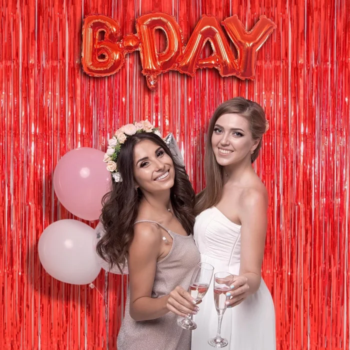 BUĞZ Kırmızı Renk Ekstra Metalize Parlak Saçaklı Arka Fon Perde İthal A Kalite 1x2 Metre