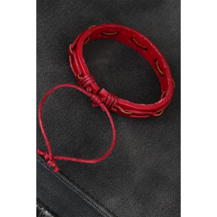 BUĞZ Kırmızı Renk İpli Yeni Sezon Deri Erkek Bileklik