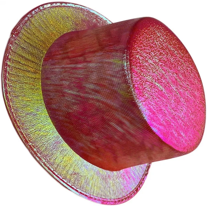 BUĞZ Kırmızı Renk Işıltılı Hologram Kumaş Kaplama Fötr Silindir Şapka Yetişkin Boy