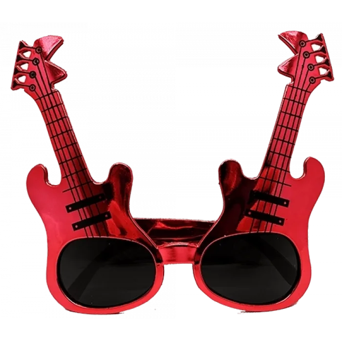  Kırmızı Renk Rockn Roll Gitar Şekilli Parti Gözlüğü 15x15 cm