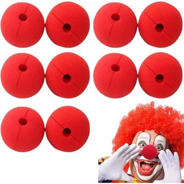 BUĞZ Kırmızı Renk Sünger Palyaço Burnu Takma Burun 10 Adet
