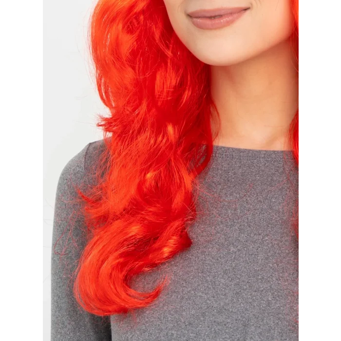 BUĞZ Kırmızı Renk Uzun Dalgalı Parti Peruğu