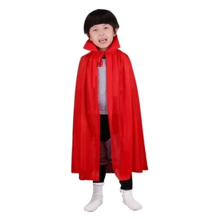  Kırmızı Renk Yakalı Pelerin Çocuk Boy 90 cm