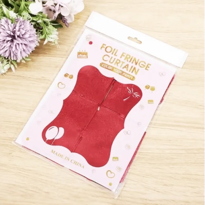  Kırmızı Simli Fon Perde 1x2 m