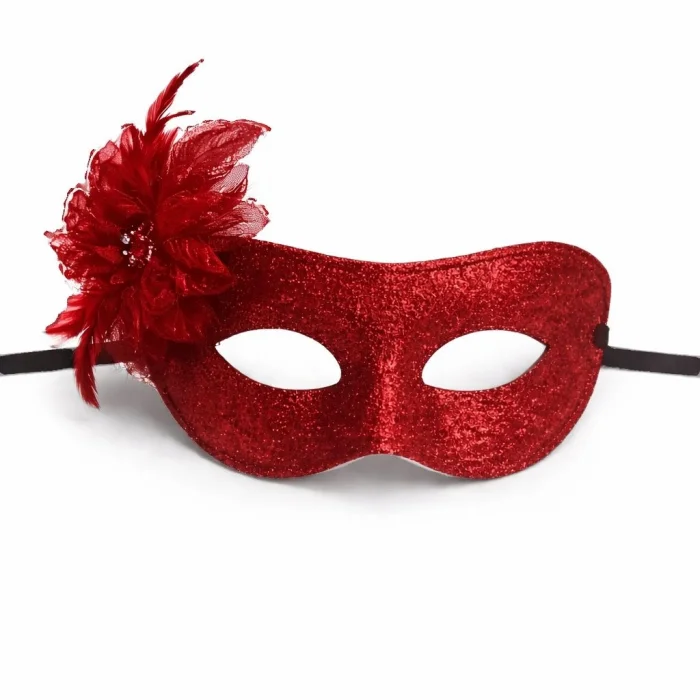 BUĞZ Kırmızı Simli Tüylü Balo Maskesi