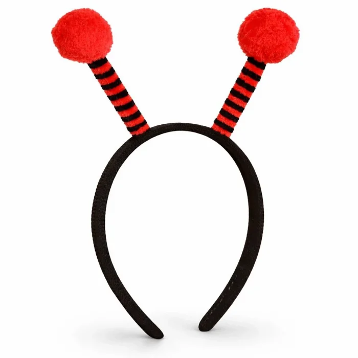 BUĞZ Kırmızı Siyah Uğur Böceği Antenli Taç - Çocuk Uğur Böceği Tacı Mega Ponponlu