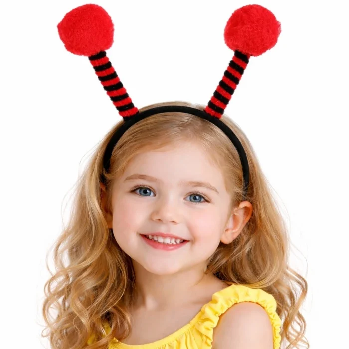 BUĞZ Kırmızı Siyah Uğur Böceği Antenli Taç - Çocuk Uğur Böceği Tacı Mega Ponponlu