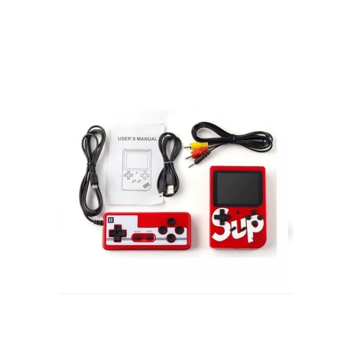 BUĞZ Kırmızı Taşınabilir Retro Oyun Konsolu - Şarj Edilebilir ve 2 Oyuncu Modlu Mini Oyun Makinesi