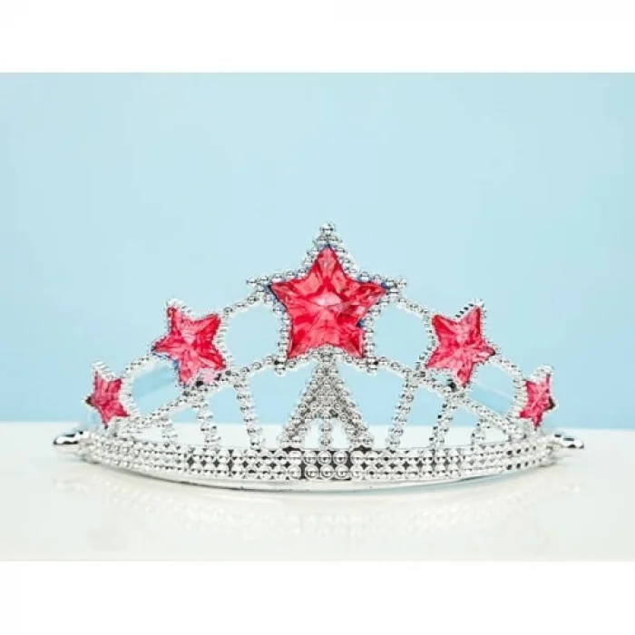  Kırmızı Yıldız Taşlı Plastik Elsa Tacı Çocuk Boy