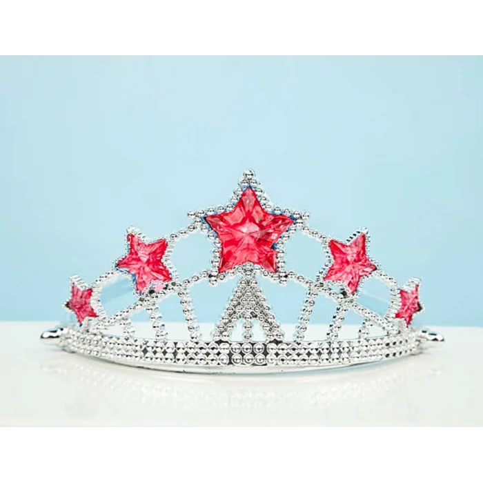  Kırmızı Yıldız Taşlı Plastik Kraliçe Prenses Elsa Tacı Çocuk Boy