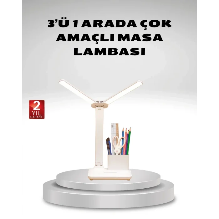 BUĞZ Kısılabilir LED Masa Lambası – Kalemlik ve Telefon Standlı, Göz Yormayan Işık