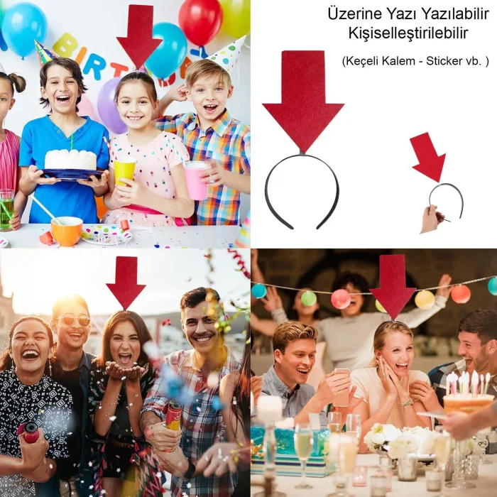 BUĞZ Kişiselleştirilebilir Ok Taç – Üzerine Yazı Yazılabilen Parti Tacı Kırmızı Renk