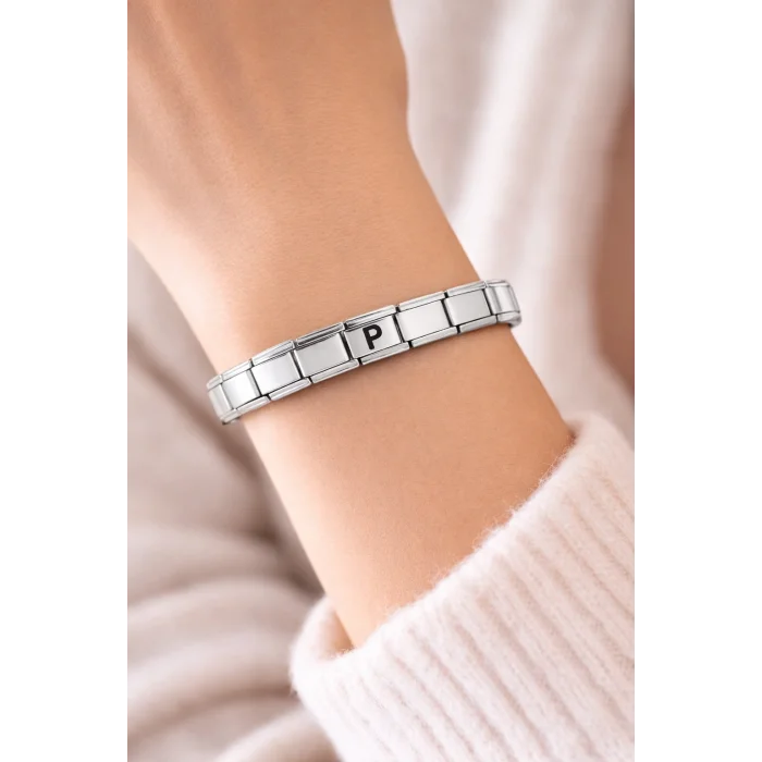 BUĞZ Kişiye Özel P Harfli Çelik Bileklik – İtalyan Charm Bilezik, Ayarlanabilir Zarif Model