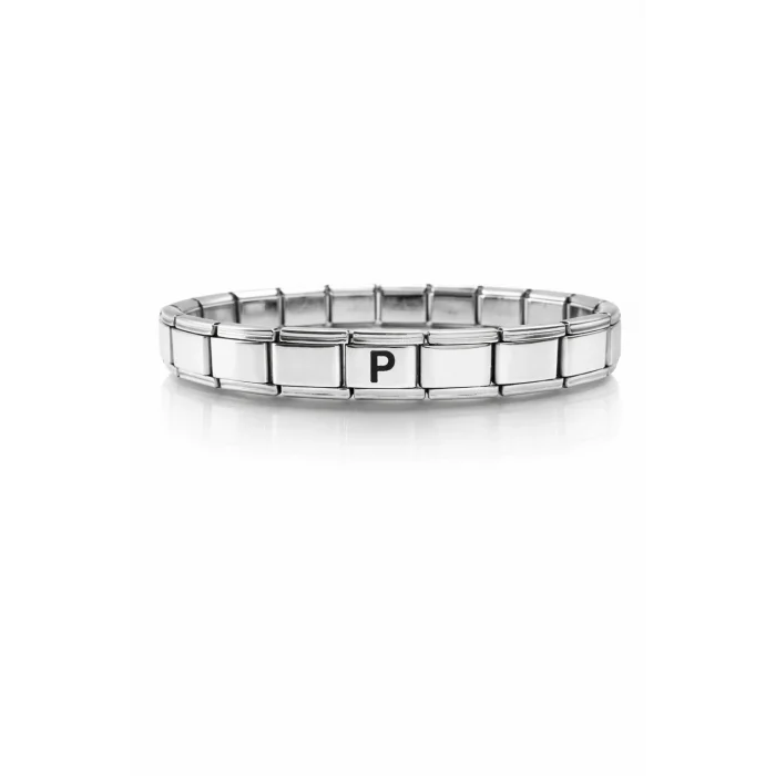 BUĞZ Kişiye Özel P Harfli Çelik Bileklik – İtalyan Charm Bilezik, Ayarlanabilir Zarif Model
