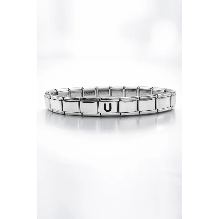 BUĞZ Kişiye Özel U Harfli Çelik Bileklik – Paslanmaz Çelik, Zarif Bilekliği, Ayarlanabilir Harf Bileklik