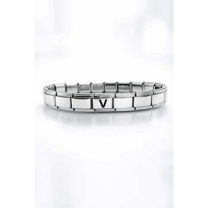BUĞZ Kişiye Özel V Harfli Çelik Bileklik – Paslanmaz Çelik Bileklik, Zarif Minimal Harf Bileklik