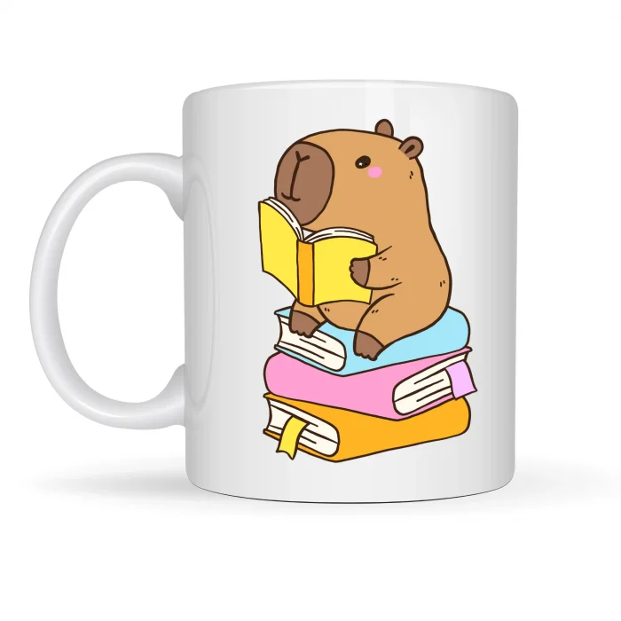 BUĞZ Kitap Okuyan Kapibara Tasarımlı Porselen Kupa MODEL 100 – Kahve & Çay Keyfi İçin Sıcacık ve Sevimli Tasarım CAPYBARA
