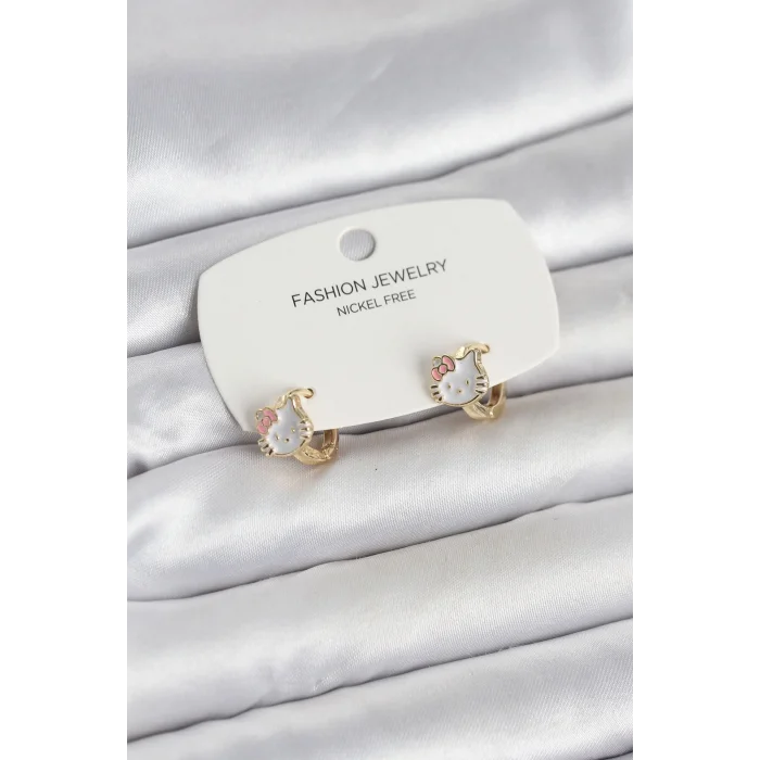 BUĞZ Kitty Model Gold Renk Pirinç Çocuk Küpe