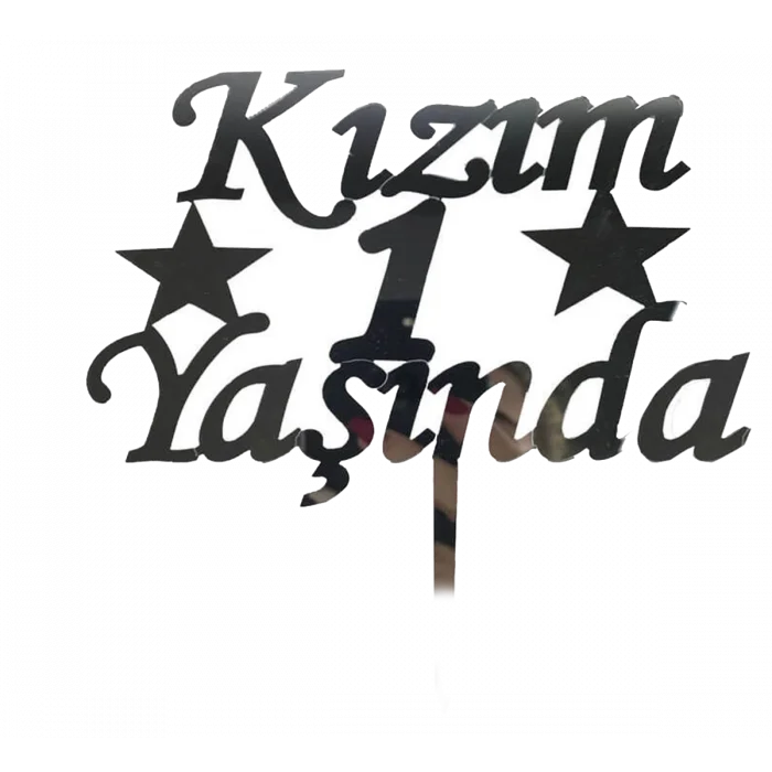 BUĞZ Kızım 1 Yaşında İlk Yaş Doğum Günü Partisi Pleksi Pasta Süsü Gümüş Renk