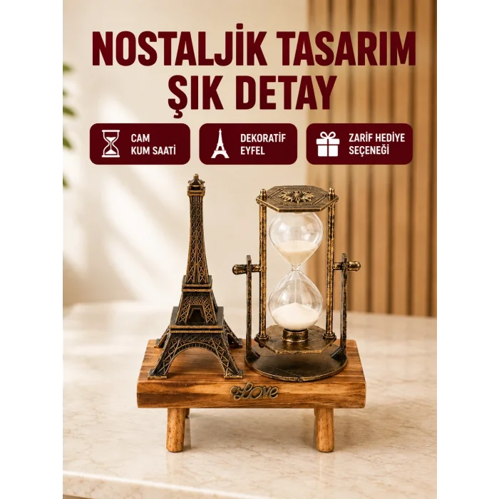 BUĞZ Klasik Tasarımlı Ahşap Kum Saati – Ev ve Ofis İçin Masaüstü Aksesuarı