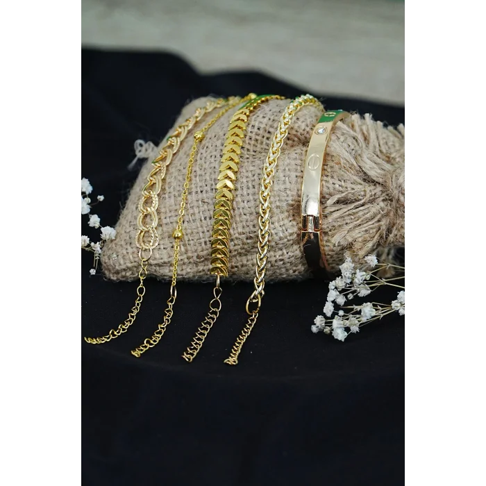 BUĞZ Kombin Bileklik Altın Kaplama Lüks Trend 5 Adet