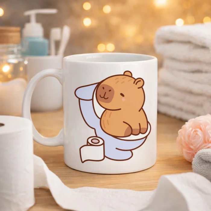 BUĞZ Komik Kapibara Tuvalet Tasarımlı Porselen Kupa MODEL 105 – Eğlenceli Kahve Kupası , Ofis & Ev İçin Mizahi Hediye