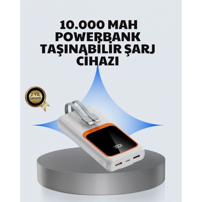 BUĞZ Kompakt 10000 mAh Powerbank – Dijital Göstergeli, Type-C ve Lightning Uyumlu