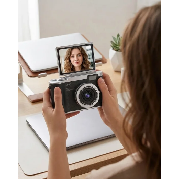 BUĞZ Kompakt 4K Dijital Kamera 48 MP Sensör 8X Zoom Flip Ekran Vlog ve Selfie Uyumlu