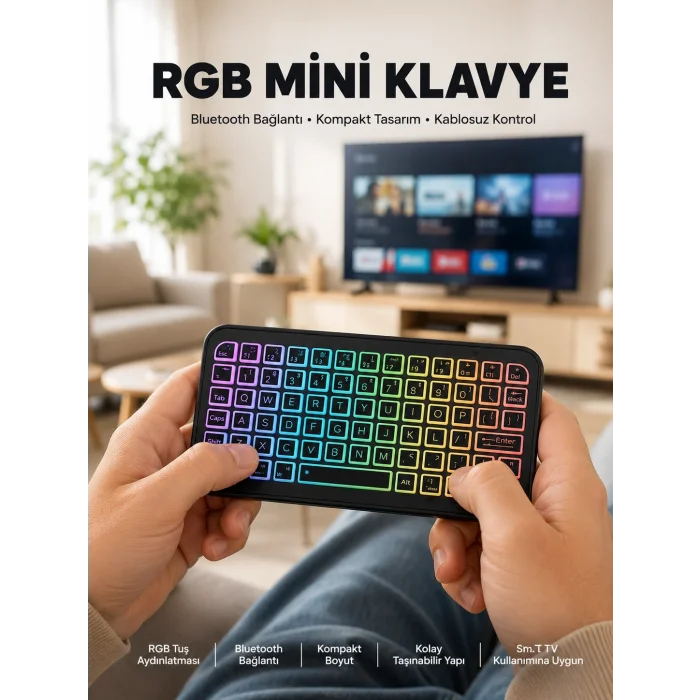 BUĞZ Kompakt Siyah RGB Işıklı Bluetooth Mini Klavye