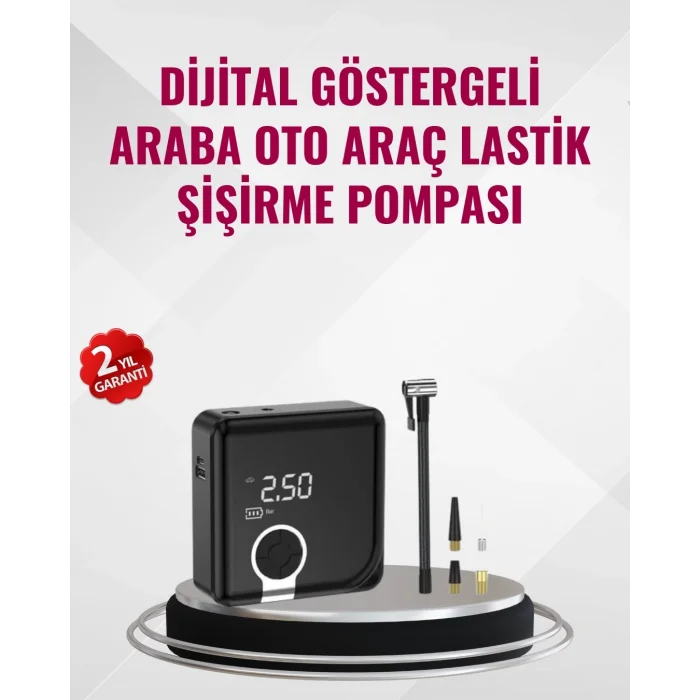  Kompakt Tasarımlı LED Işıklı Taşınabilir Hava Kompresörü