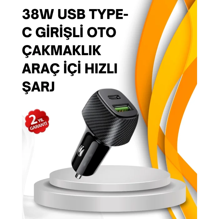  Kompakt Tasarımlı Type-C + USB Girişli Araç Şarj Başlığı