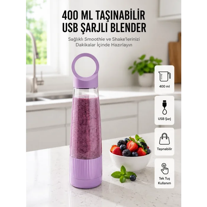 BUĞZ Kompakt Tasarımlı USB Şarjlı Smoothie Blender