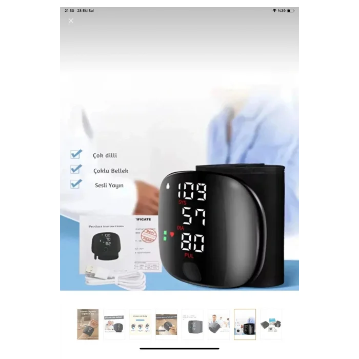 BUĞZ Konuşan Sesli Şarjlı Tansiyon Aleti Profil Kayıtlı Lcd Dokunmatik Ekran