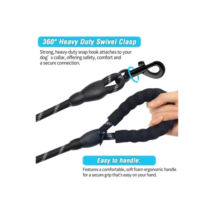 BUĞZ Köpekler İçin Gezdirme Tasması Reflektörlü 130 Cm Halat Orta Ve Büyük Boy Köpekler İçin Siyah