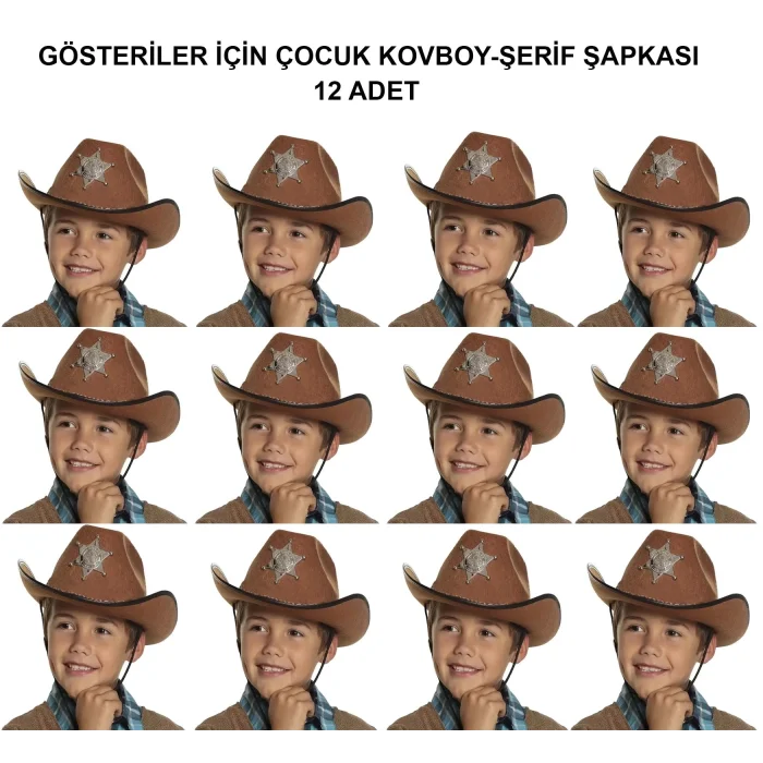 BUĞZ Kovboy Şerif Şapkası Kahve 12 Adet - Kostüm, Parti Ve Gösteri Şapkası
