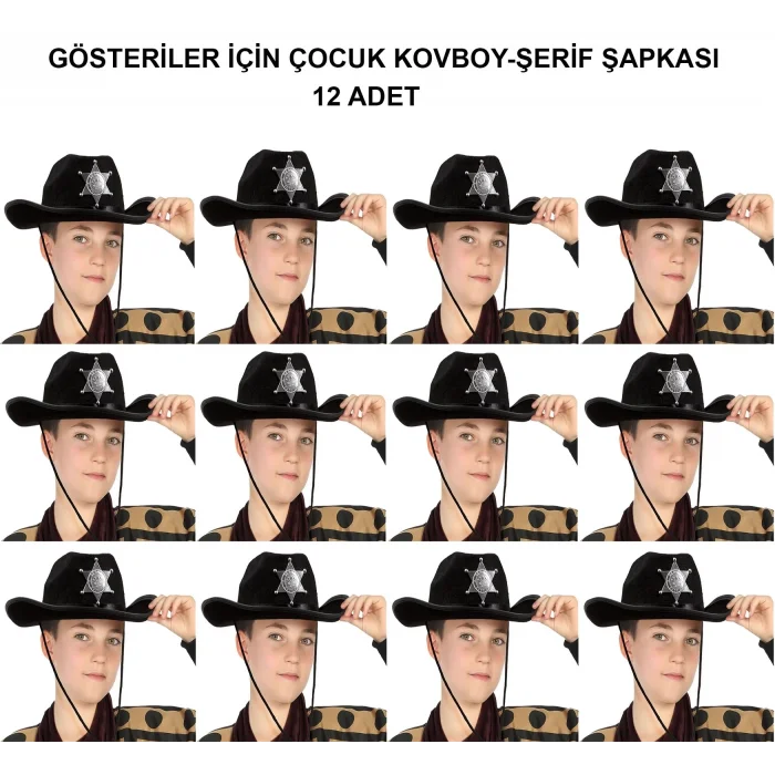 BUĞZ Kovboy Şerif Şapkası Siyah 12 Adet - Kostüm, Parti Ve Gösteri Şapkası