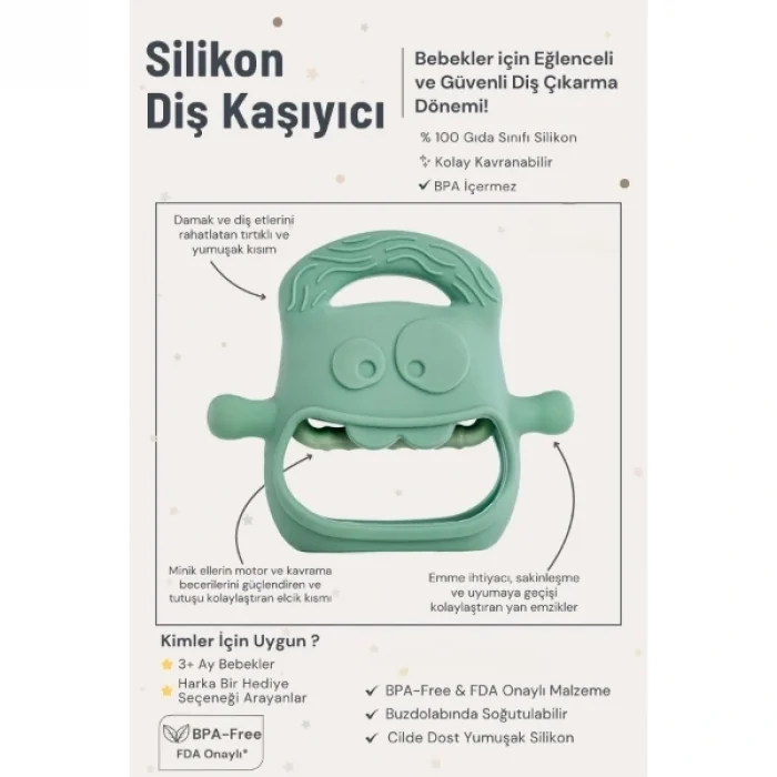 BUĞZ Koyu Yeşil Bebek Silikon Diş Kaşıyıcı