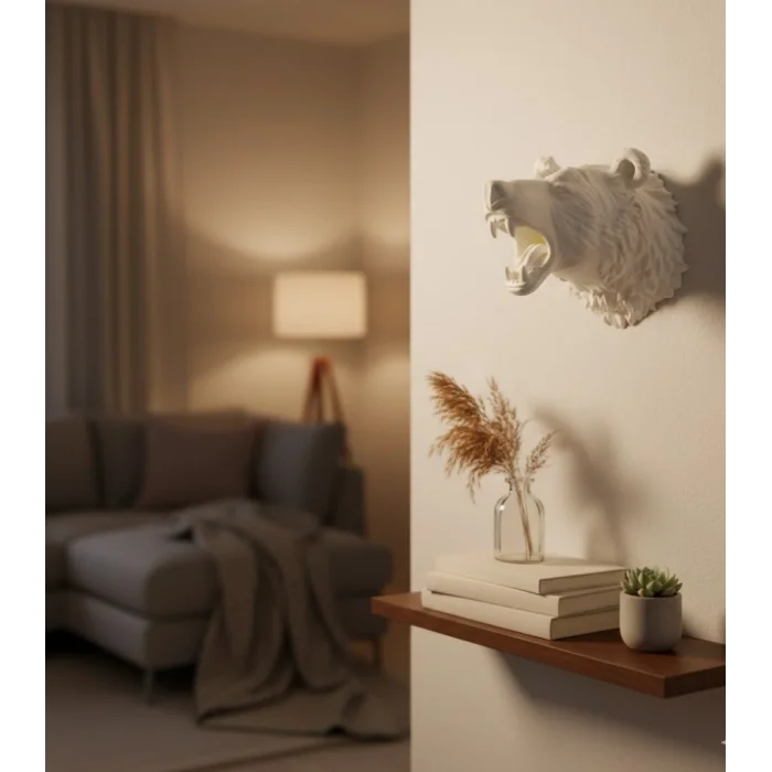 BUĞZ Krem Ayı Figürü Duvar Süsü Asılabilir Hediyelik Dekoratif 25x19 cm