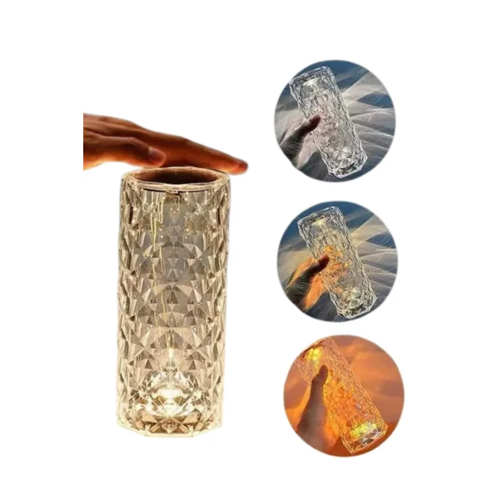  Kristal Lamba Masa Lambası Şarjlı Masa Lambası Dokunmatik Sensör Usb Şarjlı