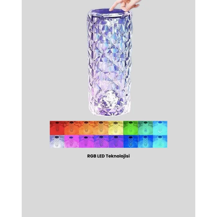 BUĞZ Kristal Tasarımlı RGB LED Gece Lambası – Kumandalı, Renk Değiştiren Dekoratif Işık