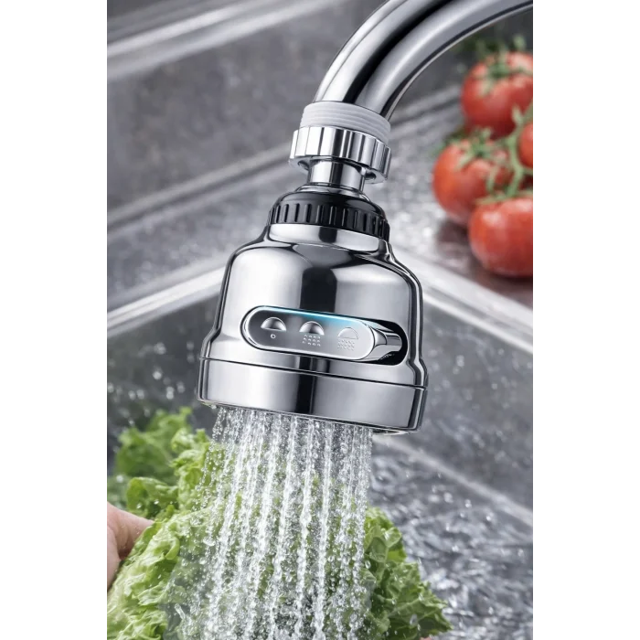 BUĞZ Krom 3 Fonksiyonlu 360° Döner Su Tasarruflu Musluk Başlığı Mutfak Evye ve Lavabo İçin Batarya Ucu