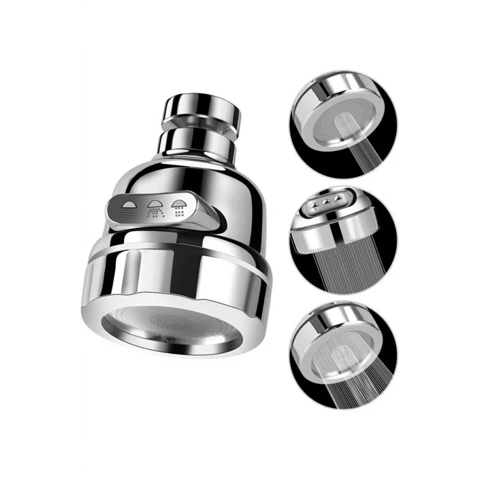 BUĞZ Krom 3 Fonksiyonlu Mutfak Lavabo Başlığı 360 Derece Döner Musluk Ucu