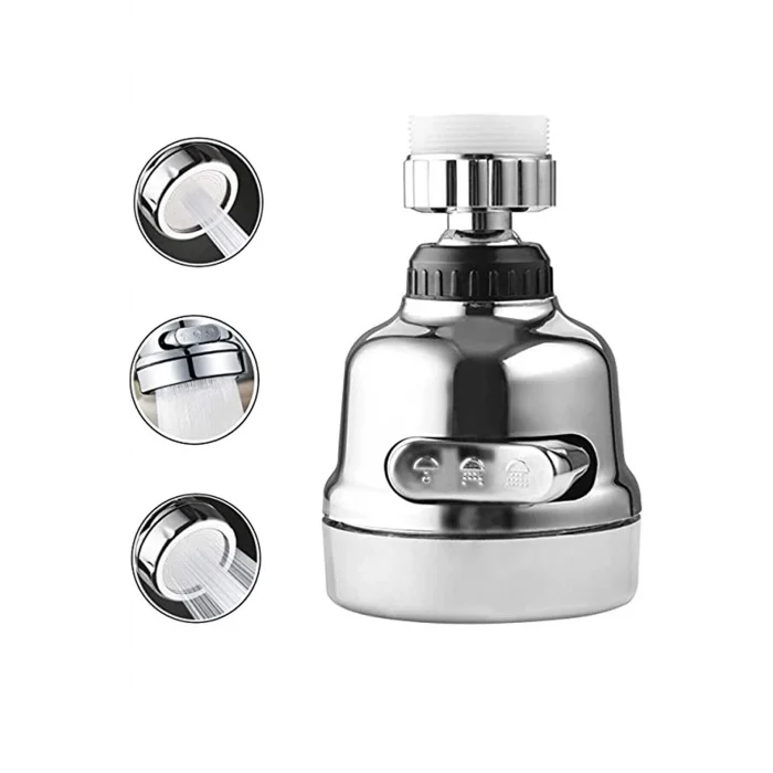 BUĞZ Krom 3 Fonksiyonlu Mutfak Lavabo Başlığı 360 Derece Döner Musluk Ucu